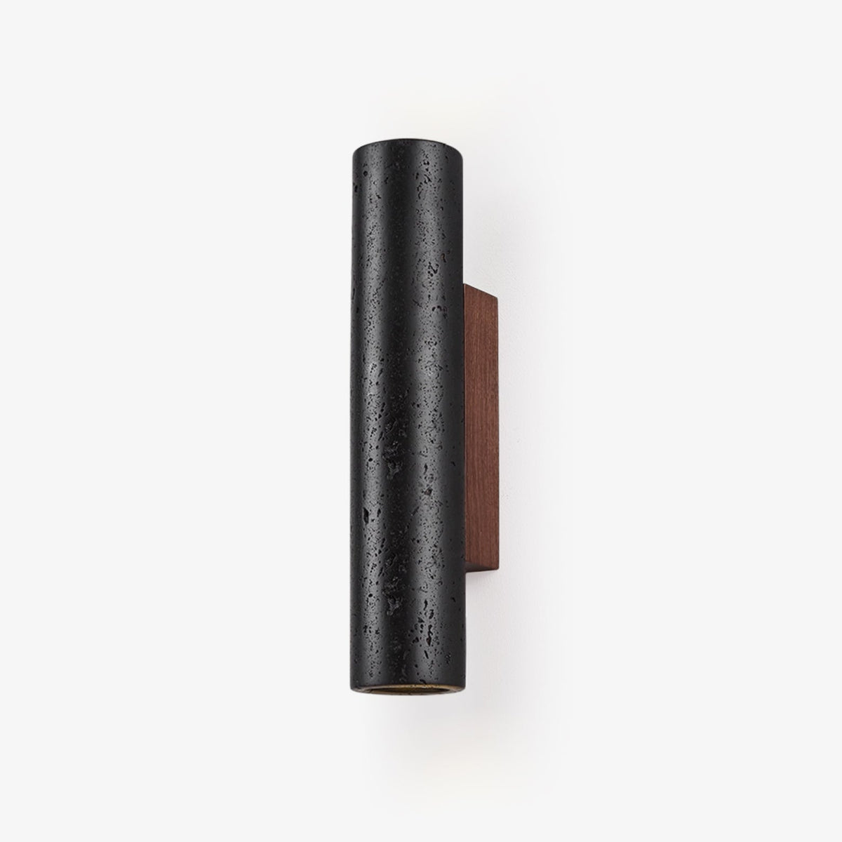 Volcanic Noir Wall Sconce – Black Travertine & Walnut Up-Down Light
