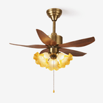 Aurelia Blossom Ceiling Fan Light with Wood Blades and Glass Shades