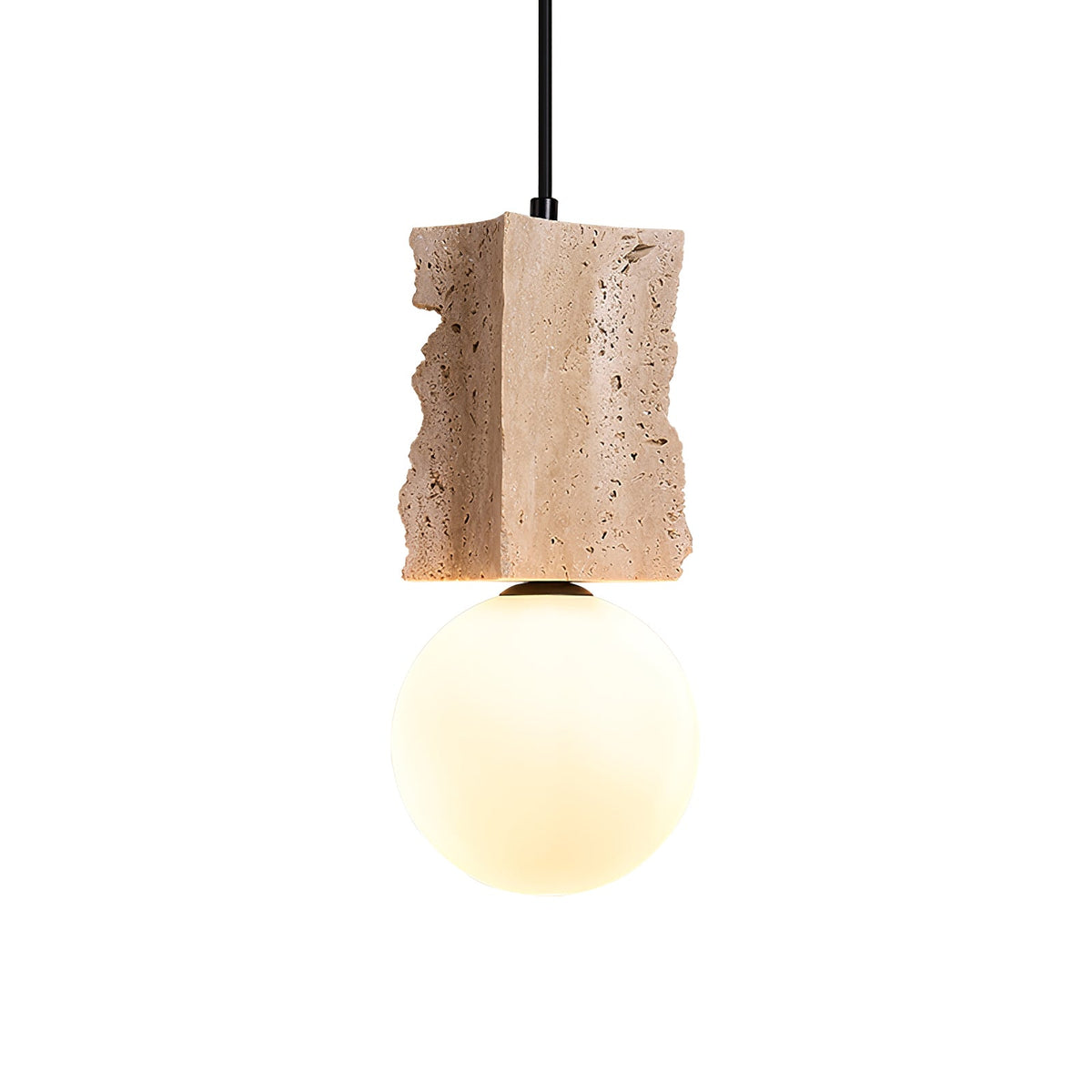 Terra Orb Pendant Light in Yellow Travertine with Opal Glass Globe