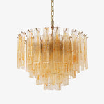Amber Glass Chandelier with Brass Chain – Modern Luxury Lighting for Dining and Living Spaces