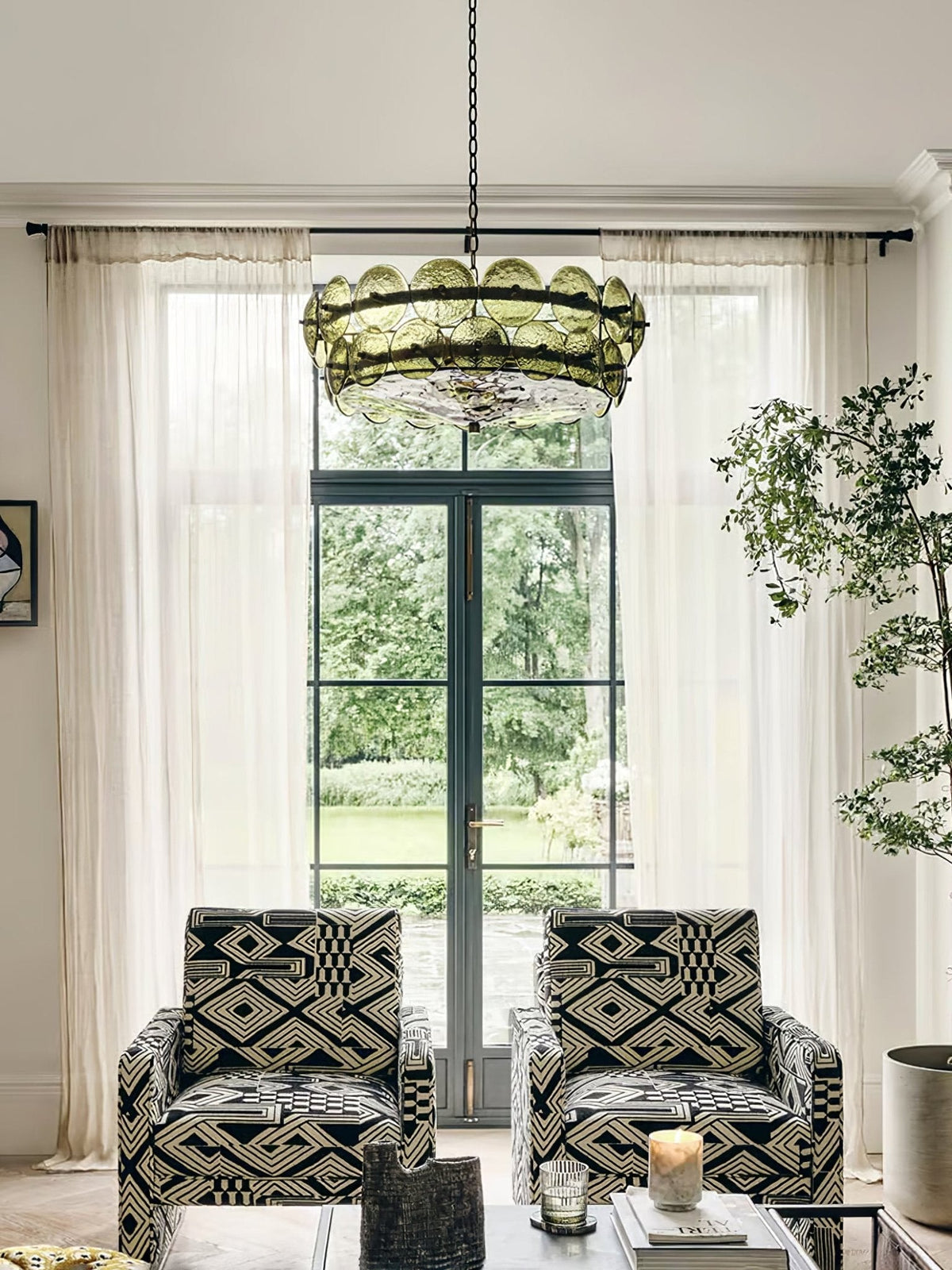 Solaris Disc Glass Chandelier – Two-Tier Gold & Murano-Style Glass Pendant