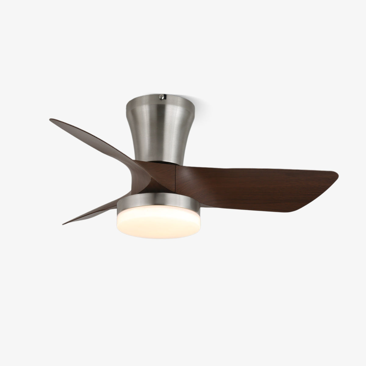 Lirien Flush Mount Ceiling Fan with LED Light in Walnut and Nickel