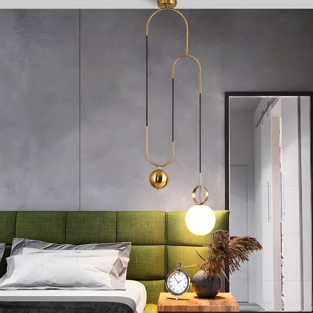 1 Light Gold Hanging Opal Glass Globe Pendant Light