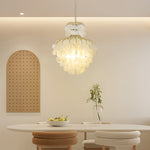 Tiered Capiz Shell Chandelier Elegant French Style Hanging Lighting