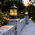 Retro Outdoor Column Light in Coffee Finish with Warm LED