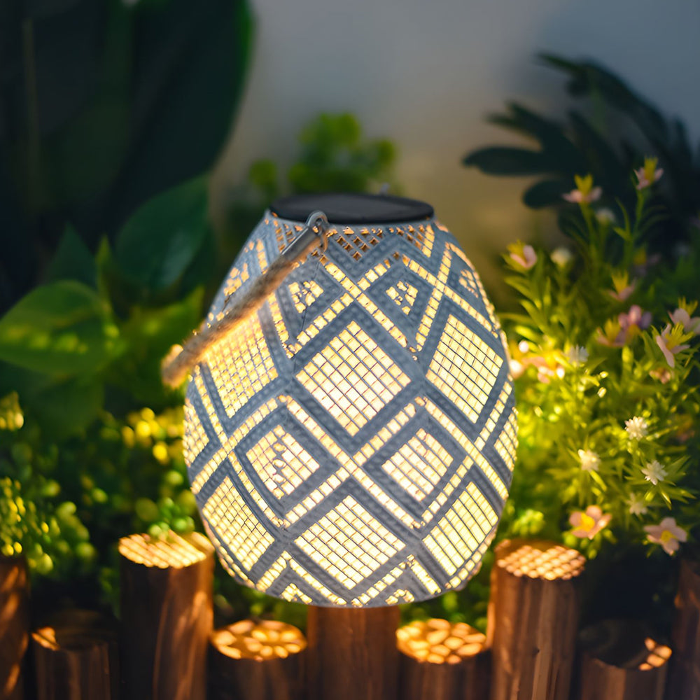 Moroccan Portable Hanging White Solar Led Outdoor Patterned Lantern