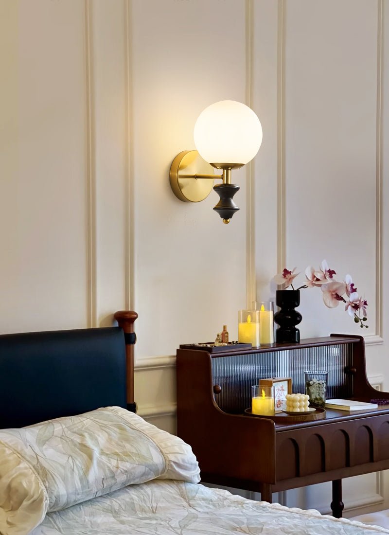 Elodie Globe Wall Sconce — Modern Brass & Glass Wall Light for Bedroom, Living Room