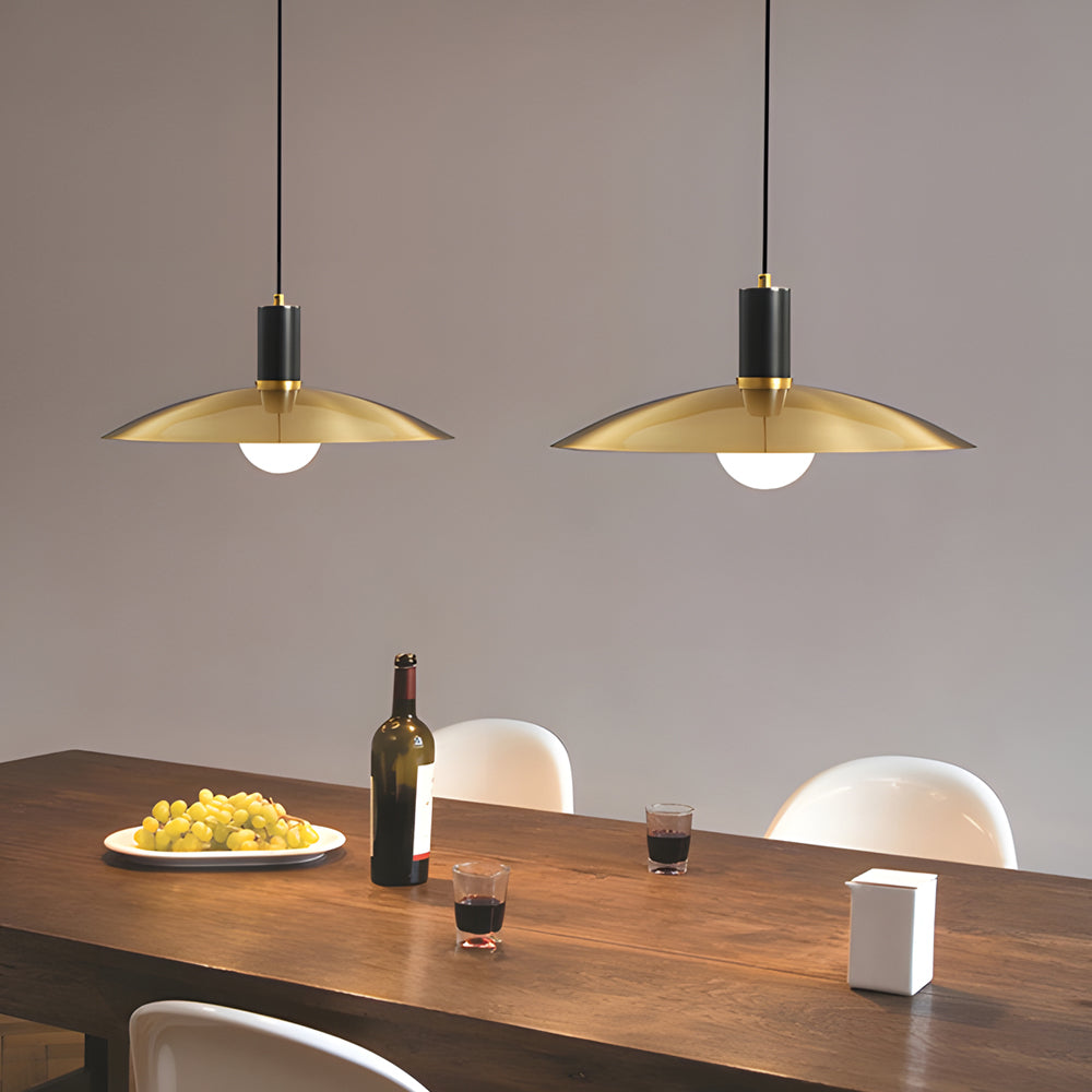 1 Light Mid Century Brass Flared Pendant Light With White Glass Shade
