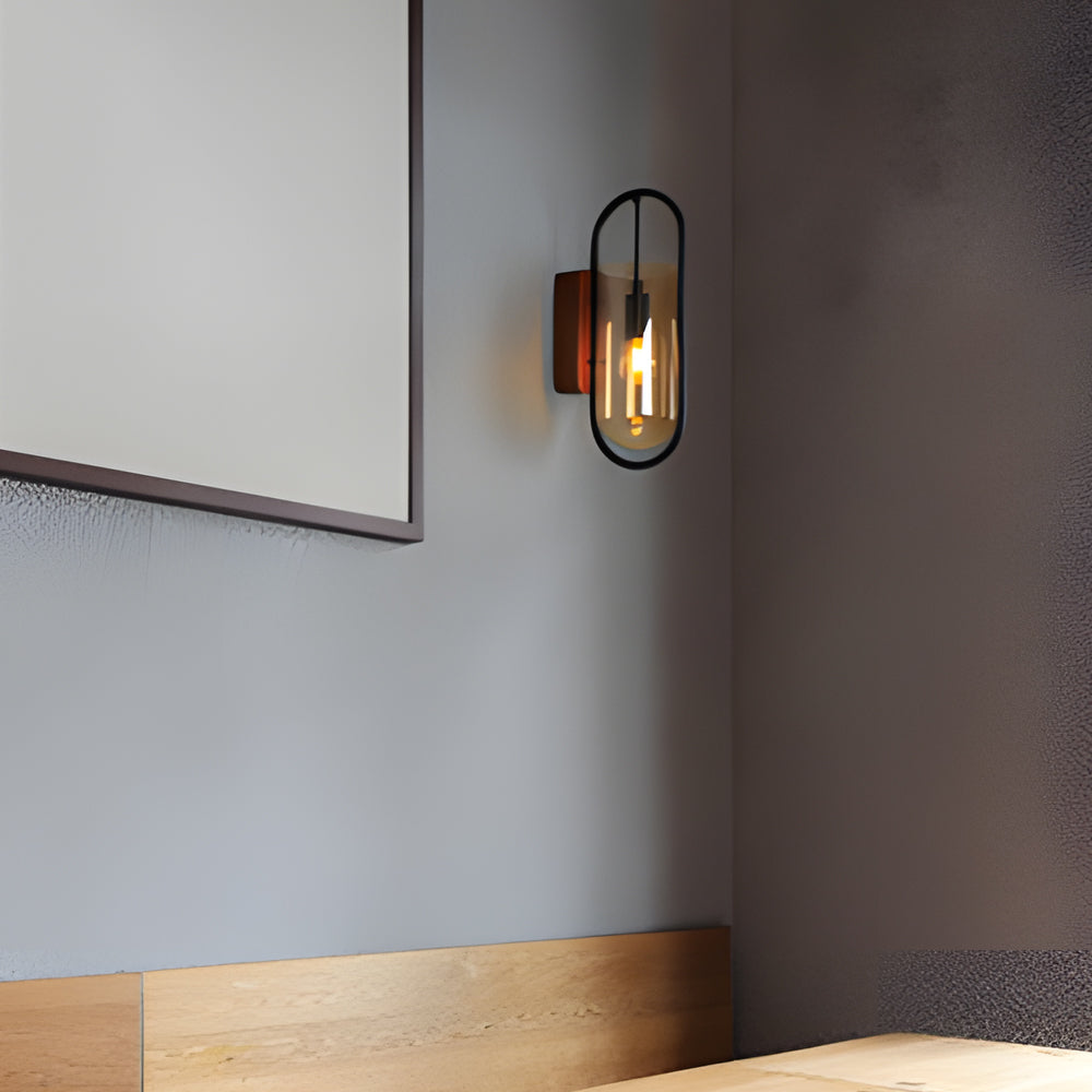 Retro Wood Base Iron Glass Shade Led 3 Step Dimming Nordic Wall Lights
