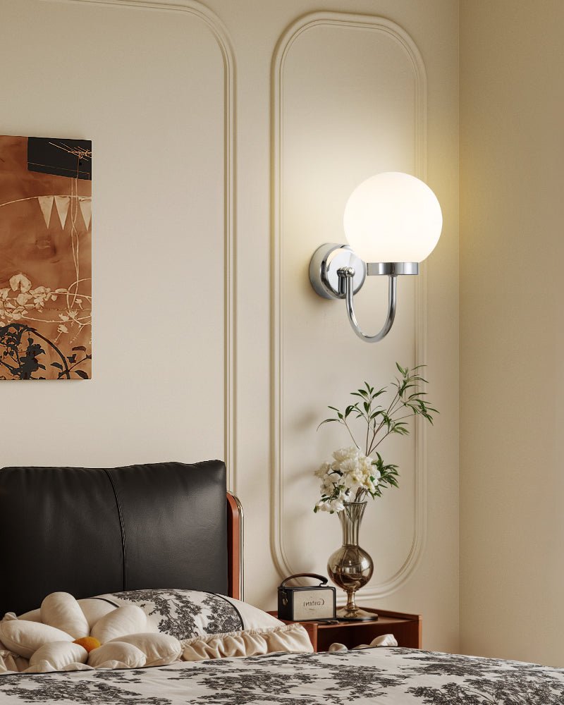 Clara Chrome Wall Sconce – Modern Minimalist Globe Light for Bedroom & Hallway