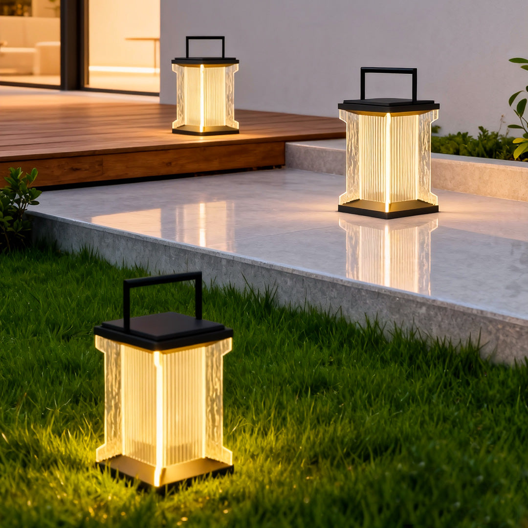 Minimalist Outdoor Lantern with Stainless Steel Frame and Warm LED Glow