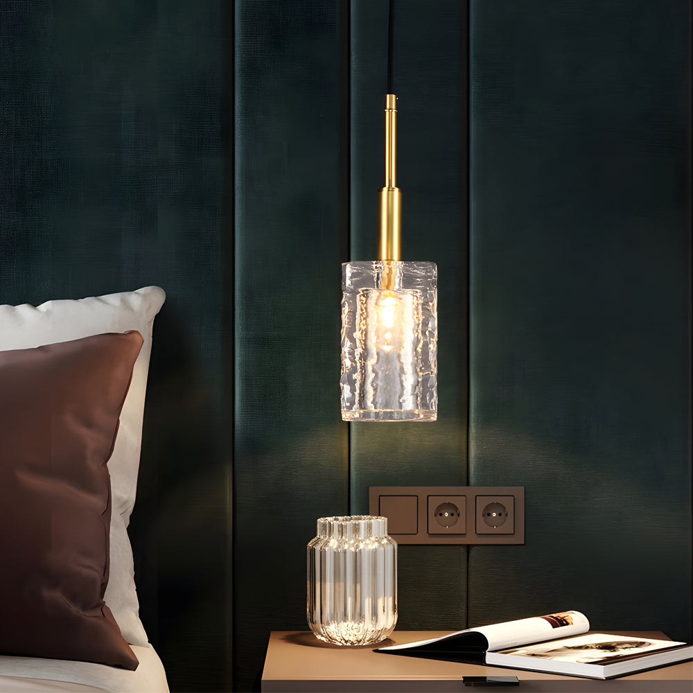 Crystal Cube Brass Pendant Light 1 Light Copper Rod Kitchen Island Lighting