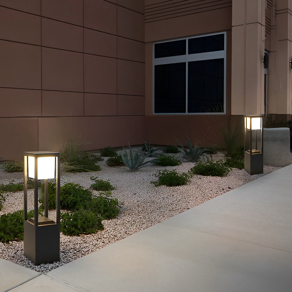 Modern Solar LED Bollard Lights in Black Aluminum for Pathways