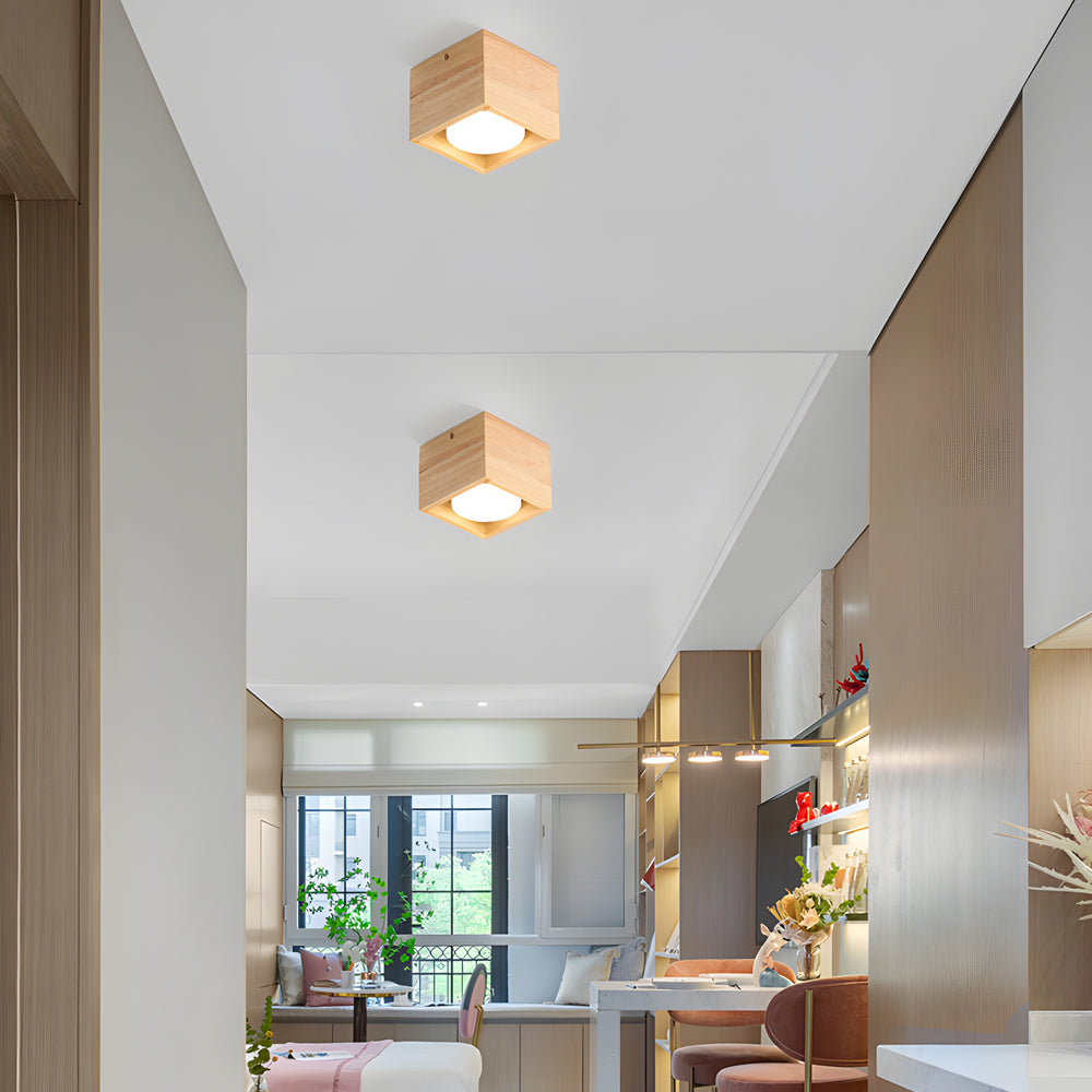 1 2 4 Light Square Wood Cube Spotlight Led Flush Mount Light