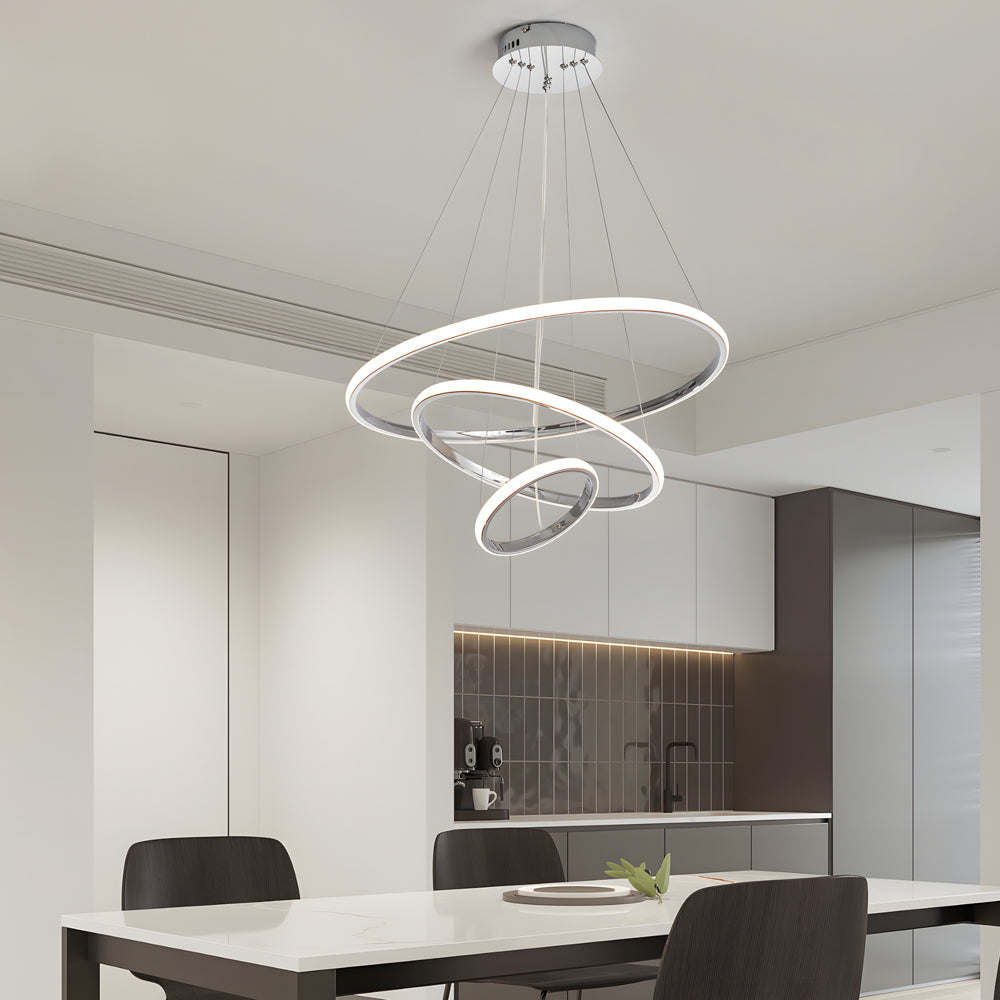 Contemporary Hanging 3 4 Light Tiered Ring Chandelier Chrome