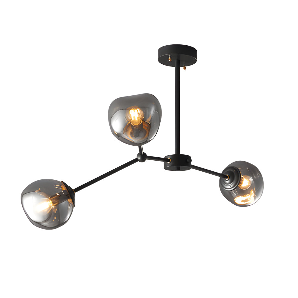 3 5 8 Light Molecule Dimpled Lava Glass Chandelier With Black Metallic Arms