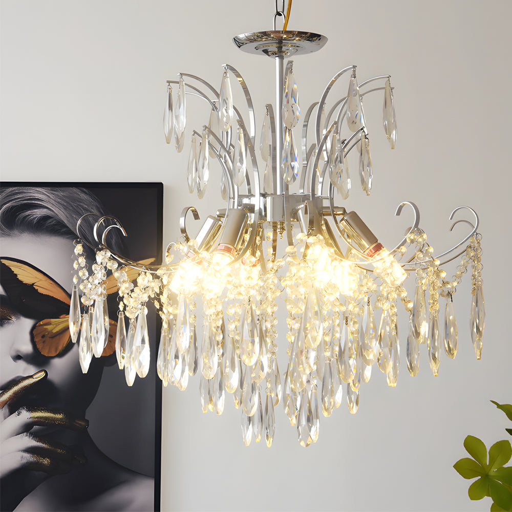 Elegant Glass Crystal Pendant 3 Step Dimming French Style Chandelier