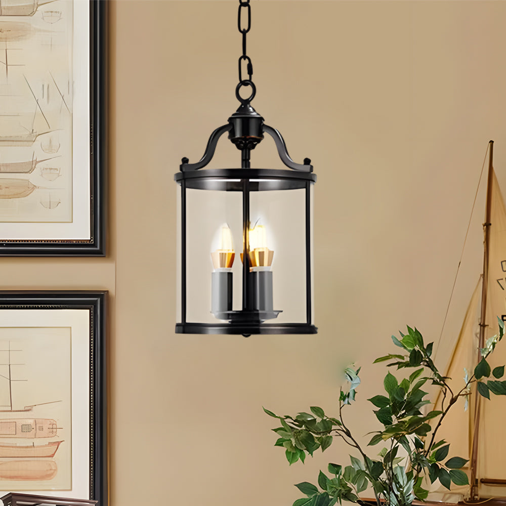 3 4 Light Candlelight Vintage Cylinder Glass Lantern Pendant Light Black