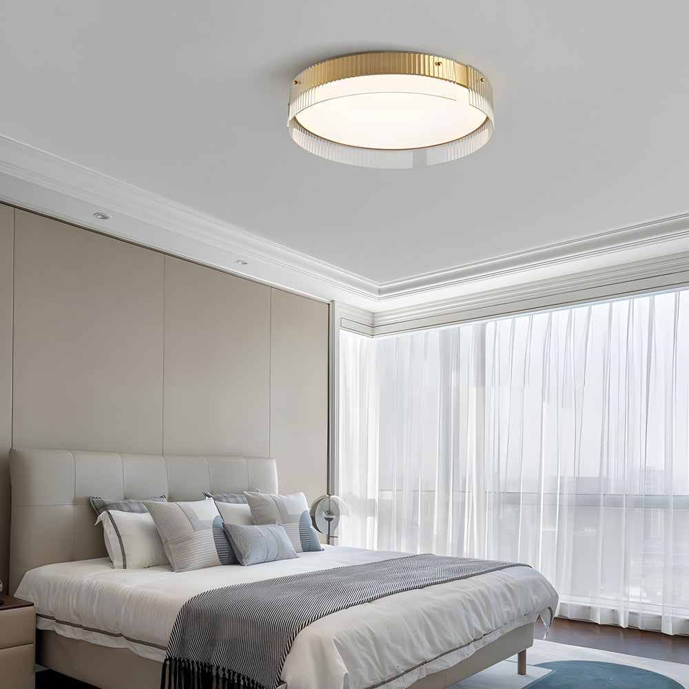 Round Ribbed Glass Led Flush Mount Ceiling Light