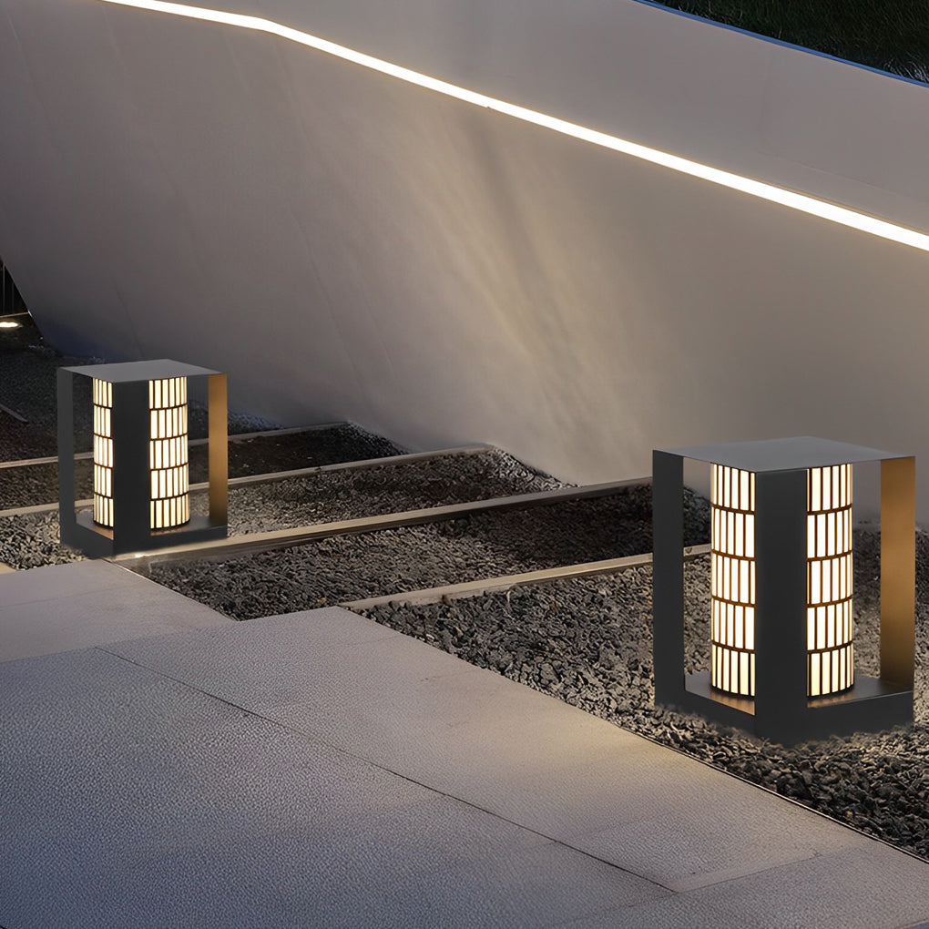 Lattice Cylinder LED Outdoor Lantern in Black, IP65 Waterproof