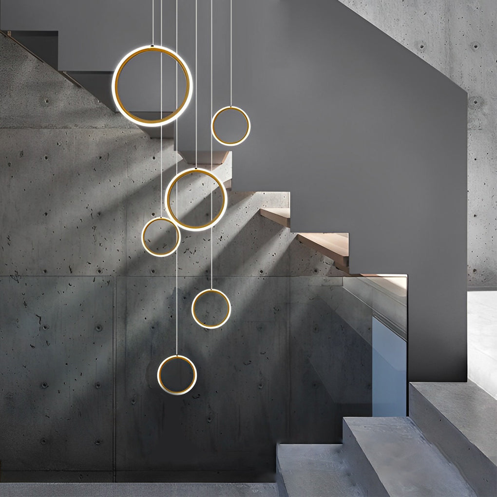 Round Rings Led Staircase Chandelier Ha098814