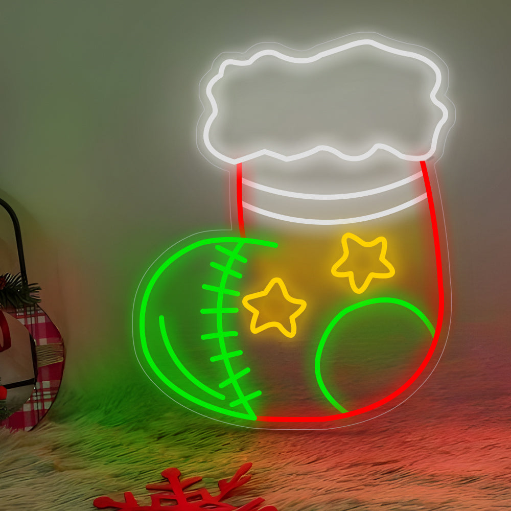 Acrylic LED Neon Christmas Stocking Wall Art for Festive Interiors