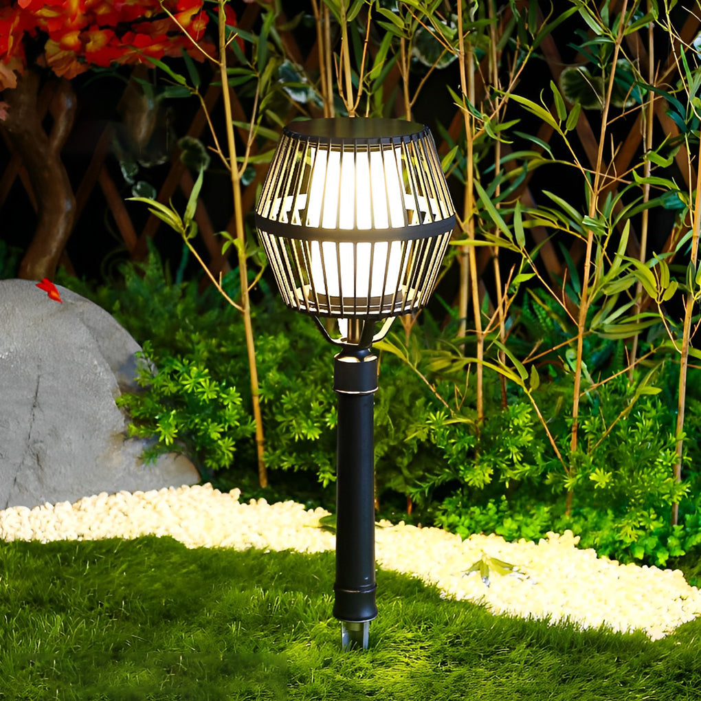 Matte Black Solar Caged Lantern for Modern Outdoor Spaces