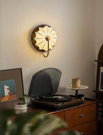 Elowen Fabric Wall Sconce — Modern Brass & Wood LED Wall Light
