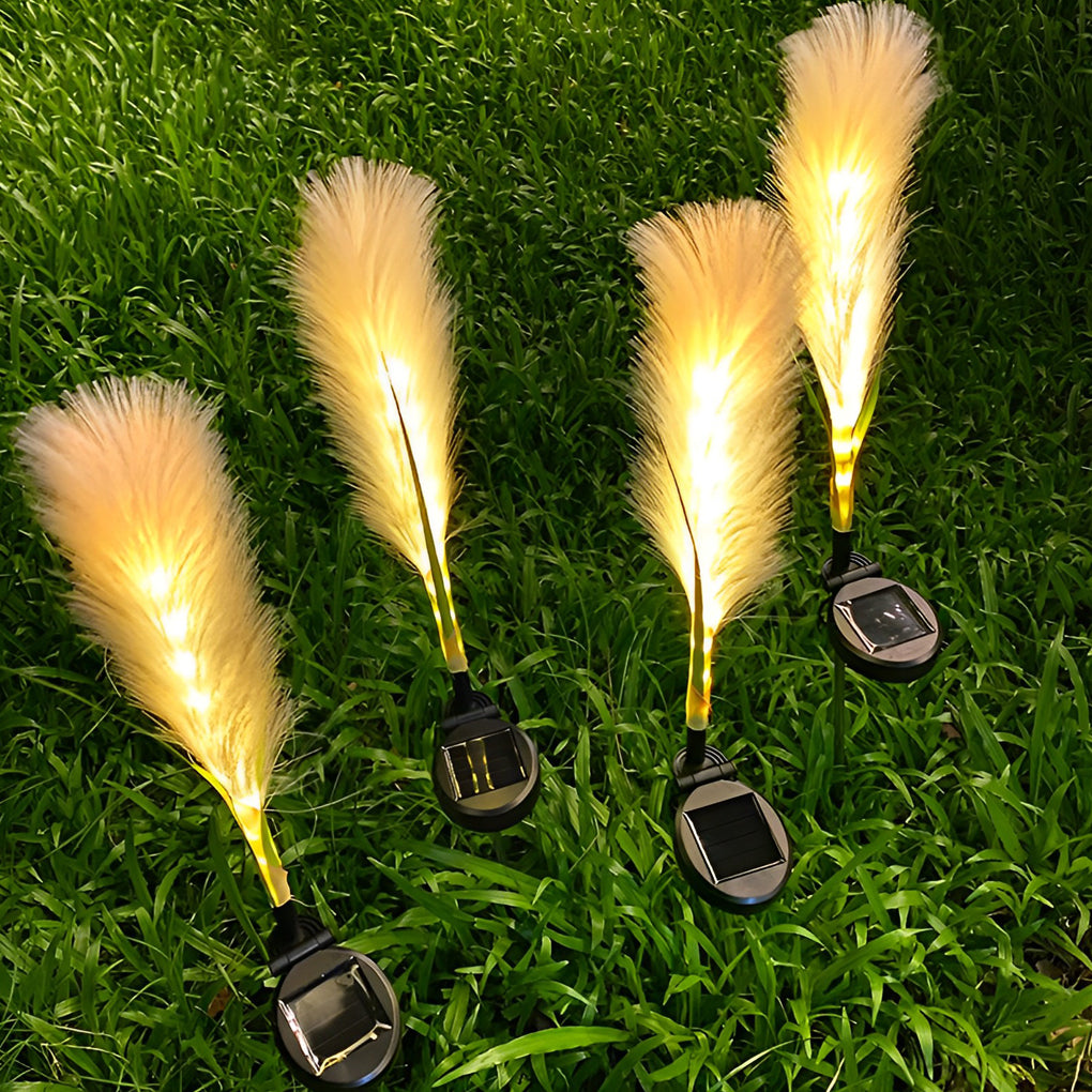 Hairy Reed LED Solar Lawn Lamps, Set of 2, Modern Outdoor Garden Lights