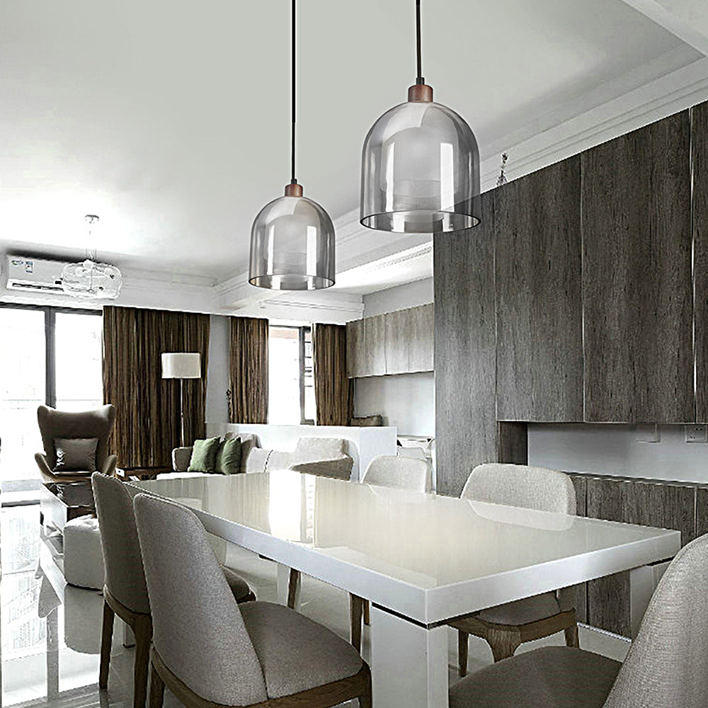 Double Glass Lampshade Wood Brown Pendant Light Li002713