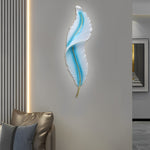 Luxury Modern Feather Wall Sconce with LED Lighting, Hand-Painted Gold Accents