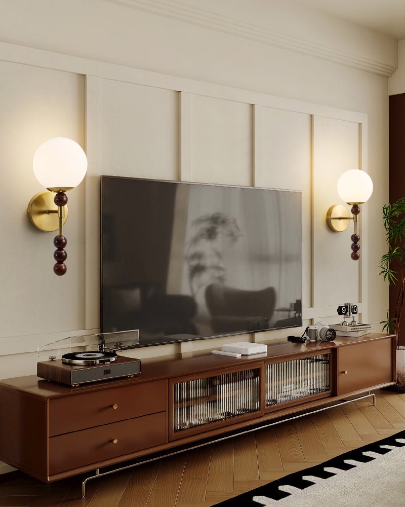 Colette Globe Wall Sconce in Gold or Walnut | Modern Luxury Lighting