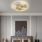 Round Ginkgo Leaves Decor 3 Step Dimming Modern Fans Ceiling With Lights