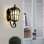 Waterproof Vintage Lantern Shaped Black Retro Outdoor Plug In Wall Lamp