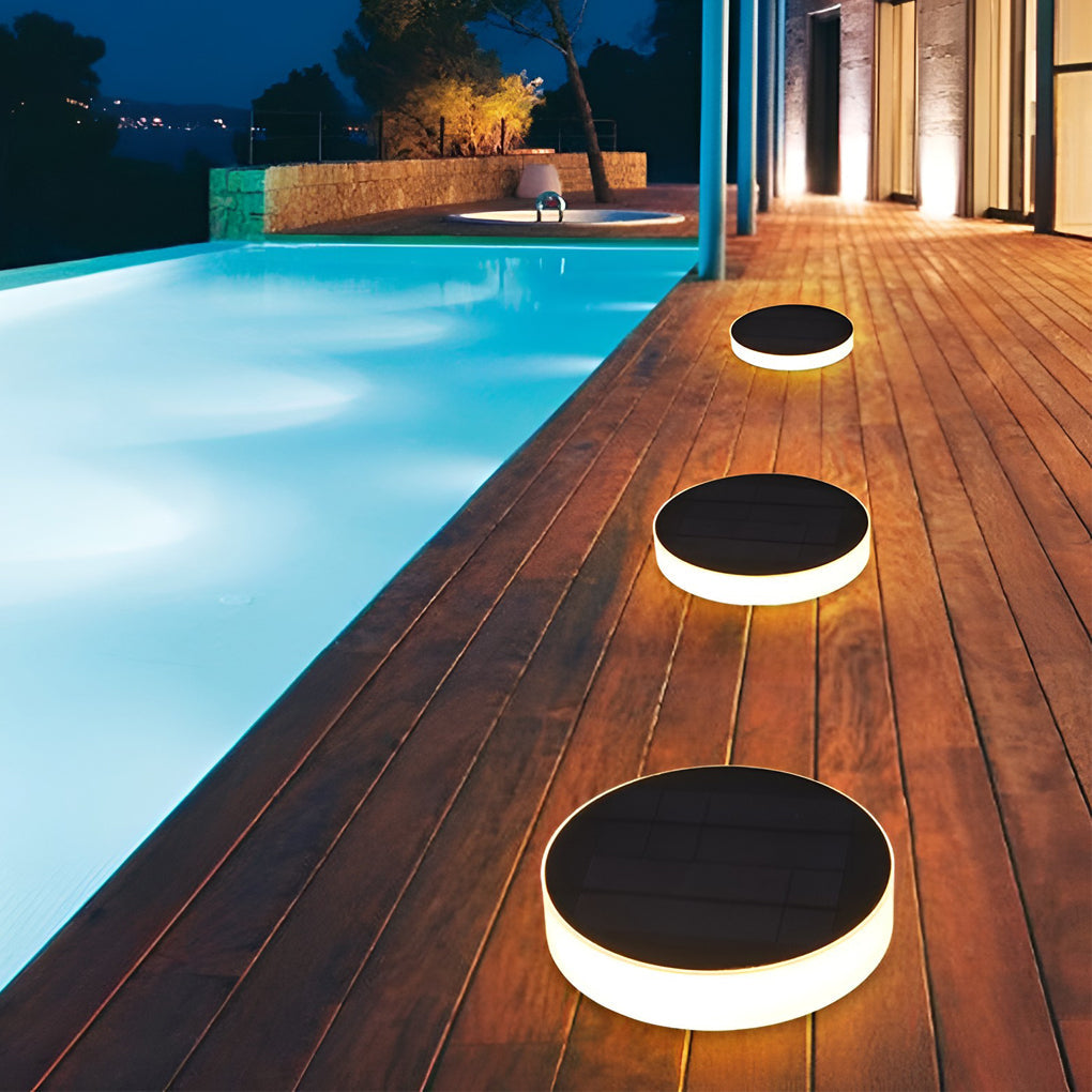 Waterproof Led Outdoor Ground Lawn Deck Recessed Solar Disk Lights Landscape Lighting