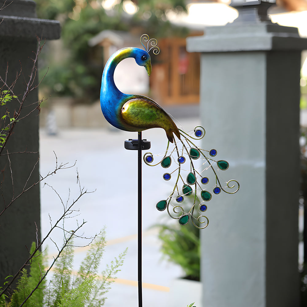 43 7 In Peacock Solar Powered Garden Stake 2 Pack