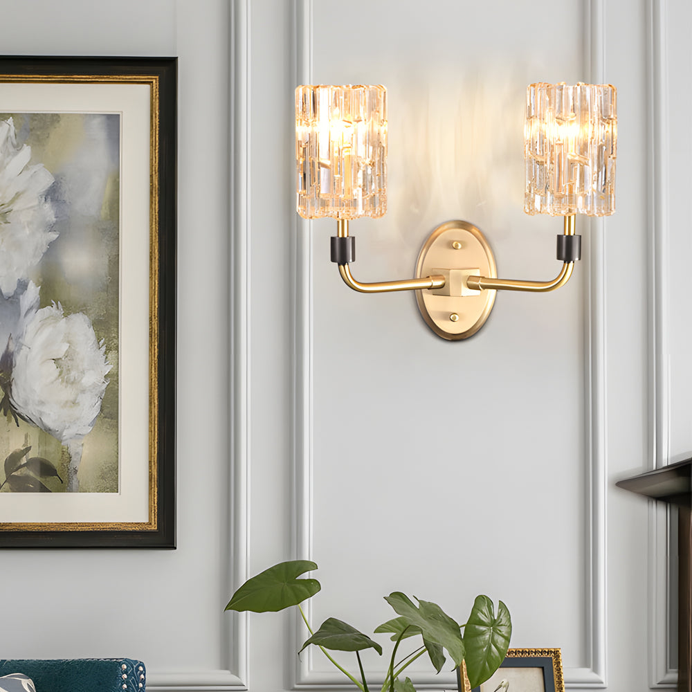 Luxury Copper Armed Crystal Wall Light Modern 1 2 Light Sconce