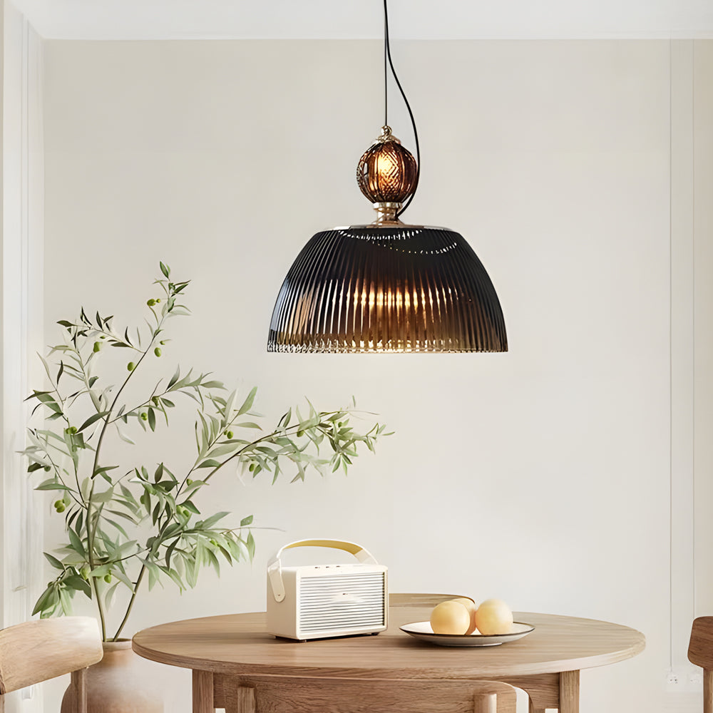 Retro Gradient Dark Green Striped Glass Art Nordic Pendant Lights Fixture Li002742