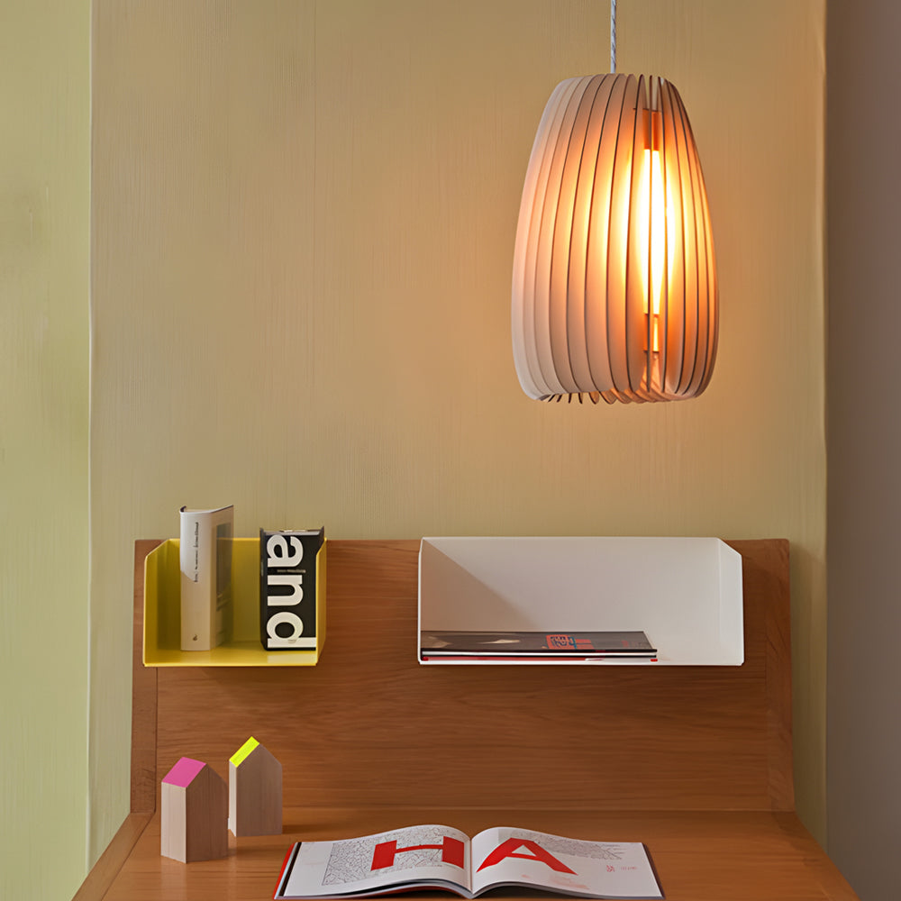 Handmade Wood Veneer Lanterns Led Nordic Japanese Style Pendant Lights