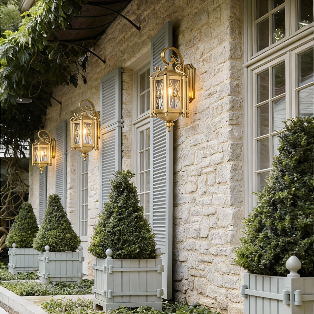 European Vintage Outdoor Wall Sconce in Solid Copper with Clear Glass