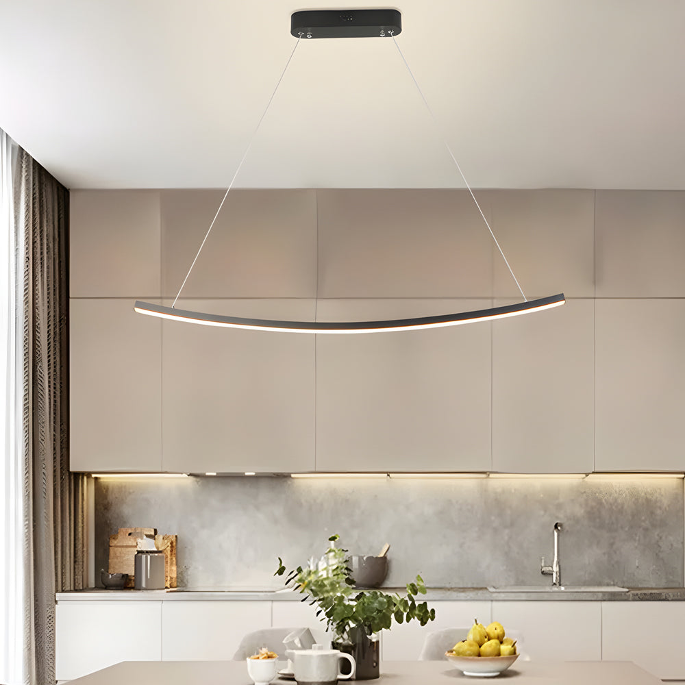 Modern Led Linear Arcing Pendant Lighting Matte Black Fixture For Dining Room Kitchen Island