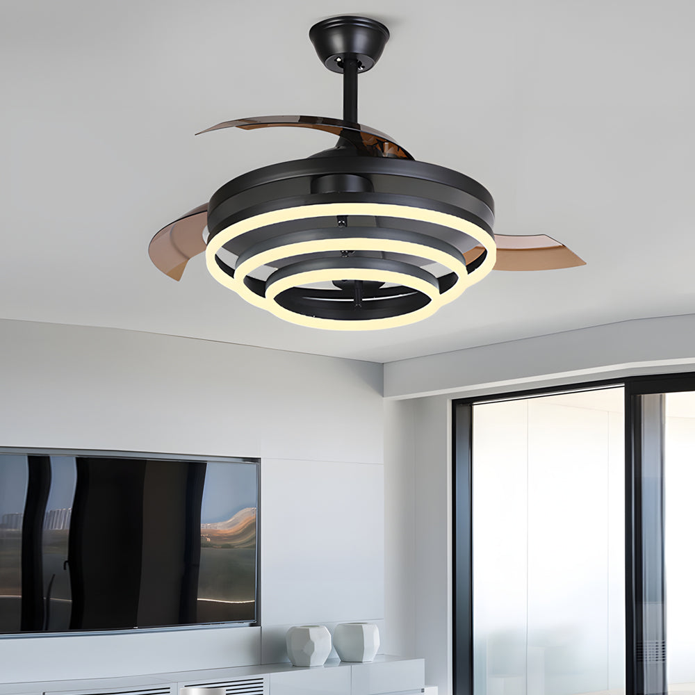 Modern 41 Retractable Ceiling Fan With Led Lights And Remote Control