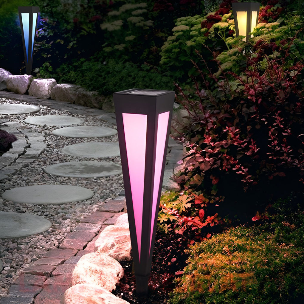 LumaPath Square RGB Solar Pathway Light with Conical Base for Modern Landscapes
