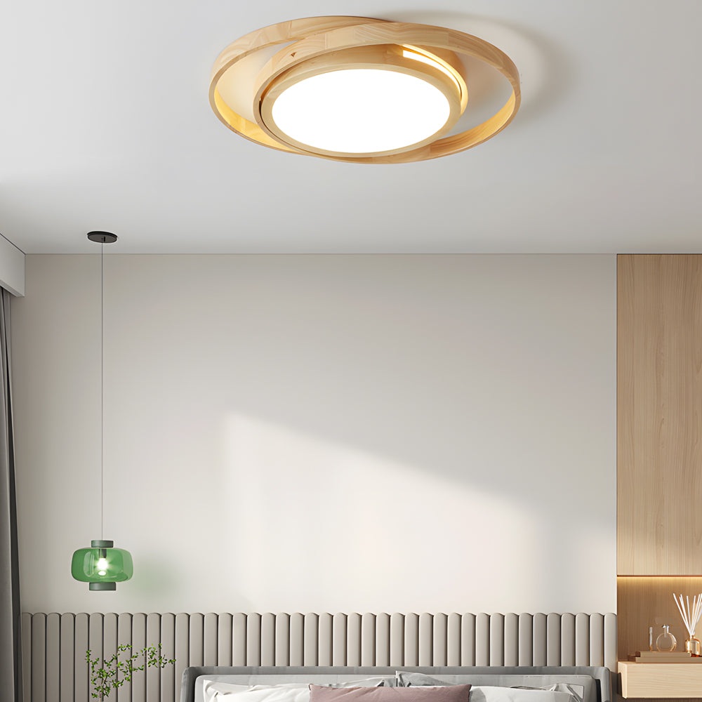 Wooden Oval Rings Round Led Flush Mount Lighting Round Acrylic Ceiling Light Bedroom Ceiling Lamp