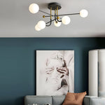 4 6 8 Light Modern Sputnik Globe Semi Flush Mount Light With White Glass Shade