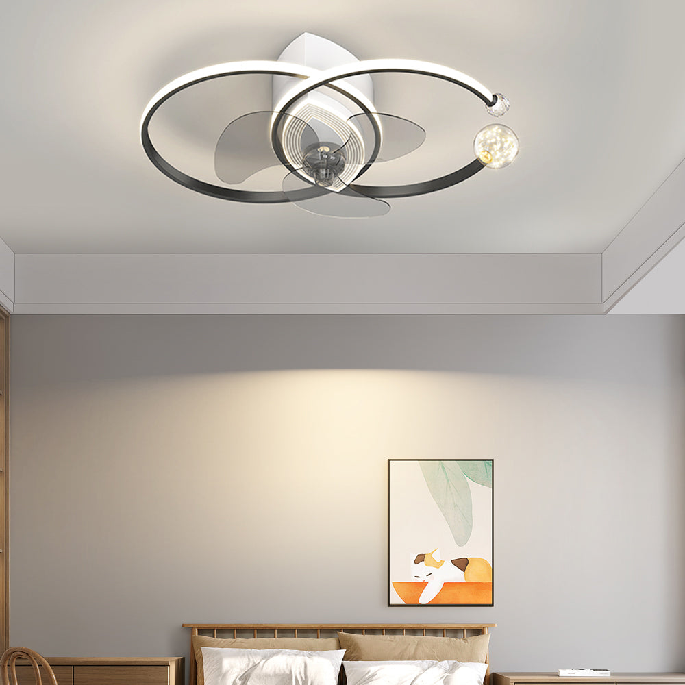 2 Rings Simple Luxury 3 Step Dimming Modern Bedroom Ceiling Fan And Light