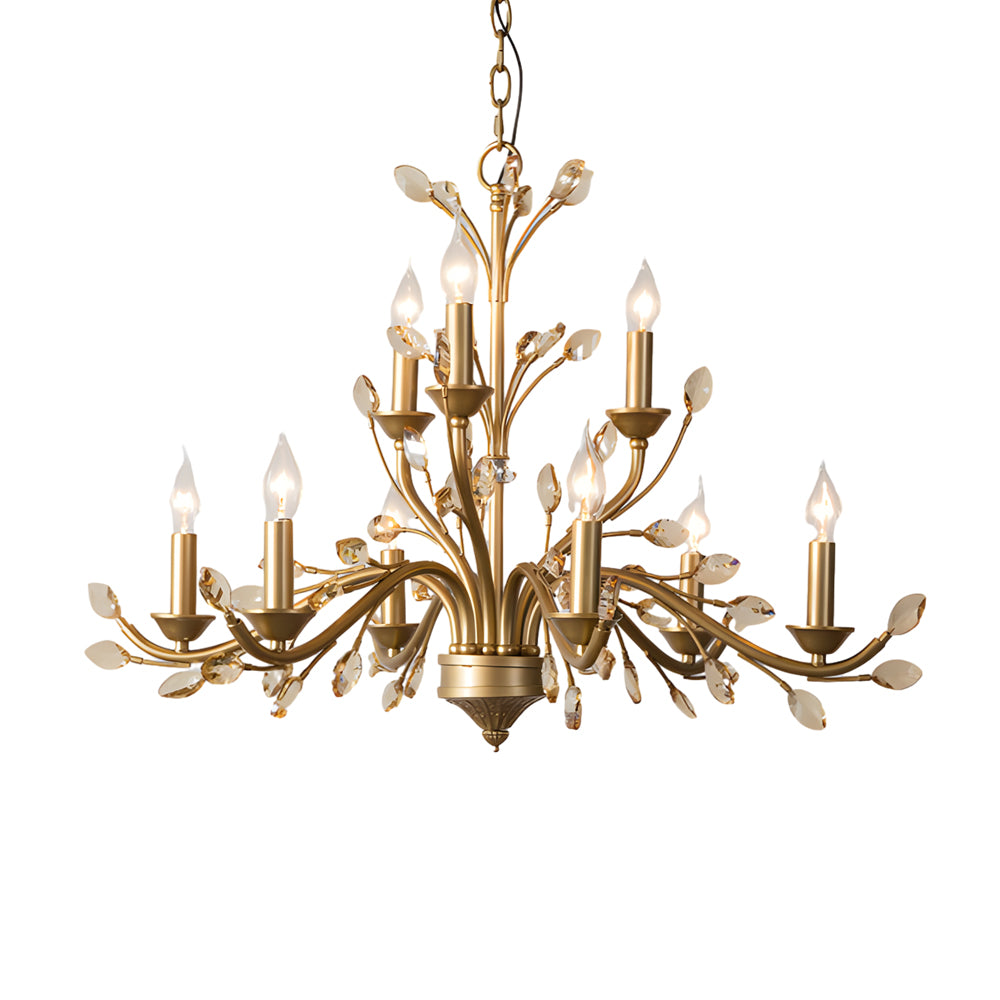 6 9 Light Brass Branch Candle Vintage Chandelier With Crystal Accents