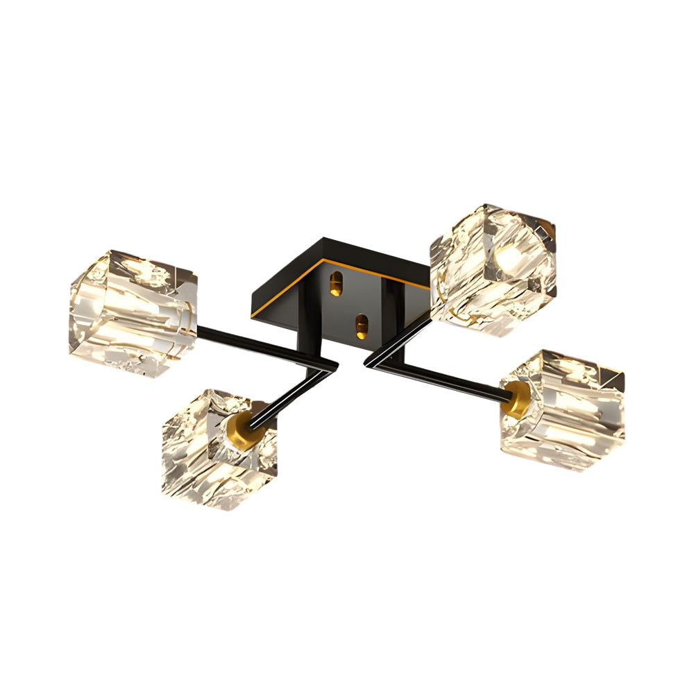 Modern Copper Crystal Cube Semi Flush Mount Light Fixture 4 6 8 Light