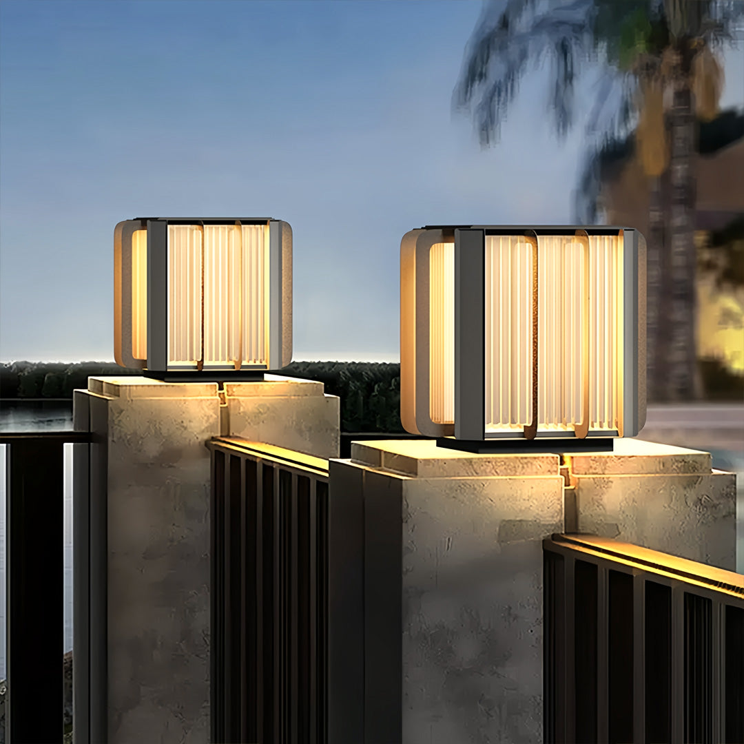 Modern Outdoor Pillar Lantern in Stainless Steel for Fence and Gate