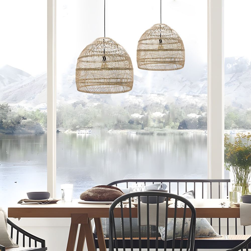 15 7 19 7 Inch W Rattan Woven Dome Pendant Light